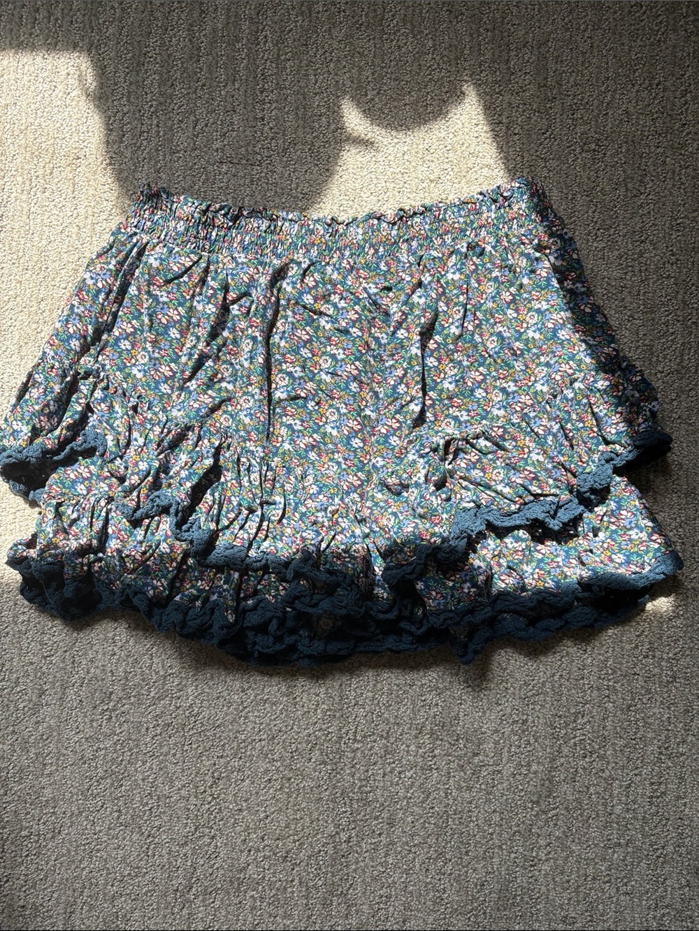 Aeropostale Floral Blue Ruffle Mini Skirt